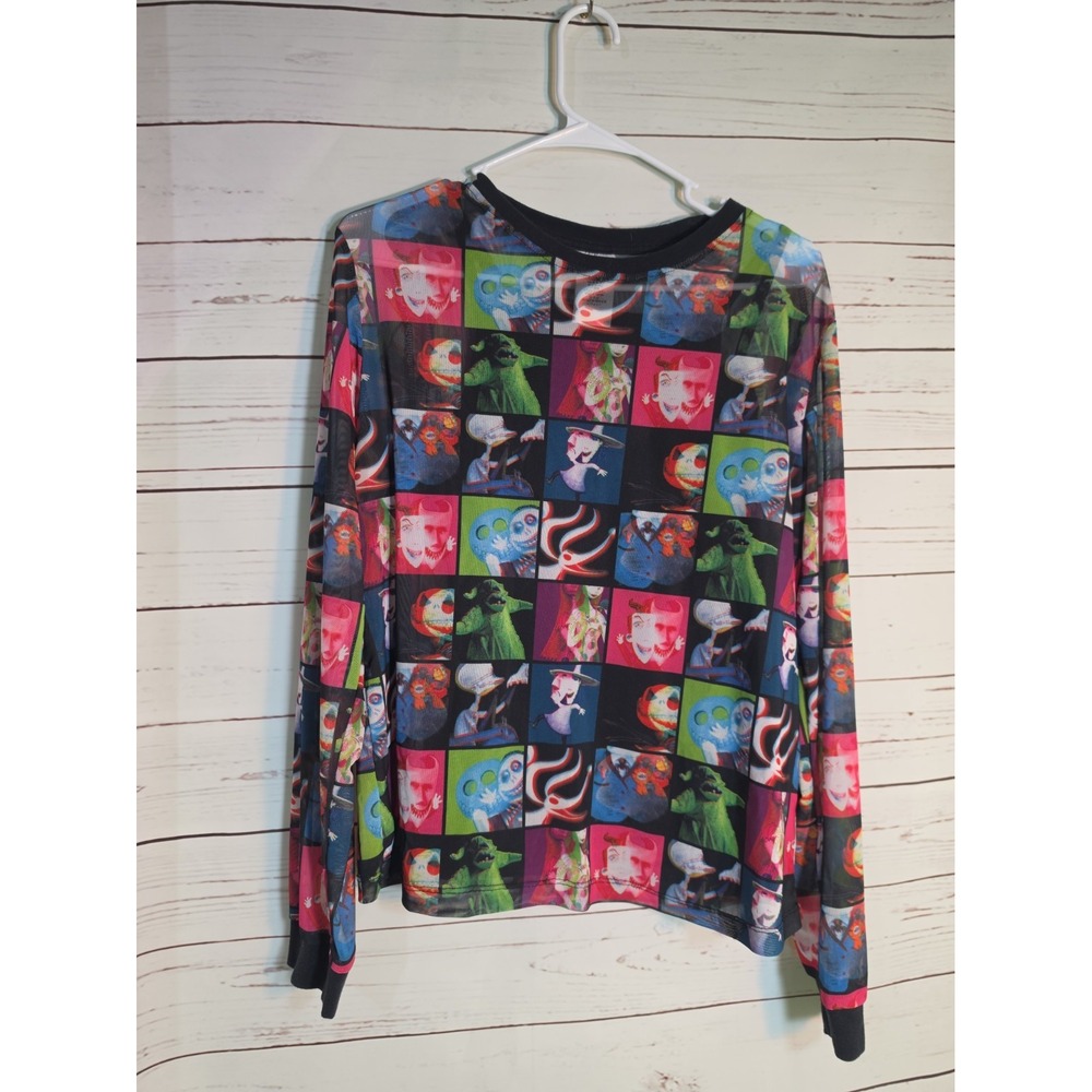 Disney Nightmare Before Christmas Mesh Top Long Sleeve Jack Sally Oogie Boogie M